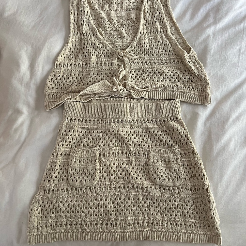 Free People Cream Knit Swim Coverup Set